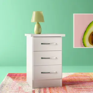 Cascio 3 Drawer Bedside Table White Gloss