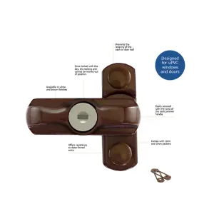 UAP Lockable Window Lock - Sash Jammer - Key Locking - Security Restrictor Lock - Brown