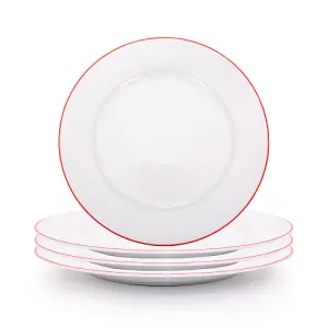 Set of 4 Durable White Ceramic Side Plates with Elegant Red Rim