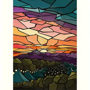 Georgina Westley Glastonbury Stained Gl Print Blue/Purple/Orange (40cm x 30cm)