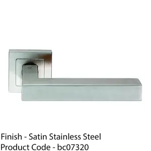 Premium Straight Door Handle Set - Satin Steel Designer Lever On Square Rose