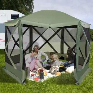 Costway 346 x 305 cm Pop-up Screen House Tent 6-Sided Camping Gazebo Instant Setup Hub Tent with Portable Carrying Bag