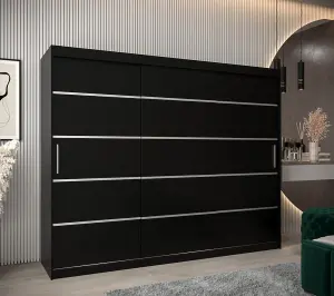 Verona 01 Contemporary 3 Sliding Door Wardrobe 9 Shelves 2 Rails Black Matt (H)2000mm (W)2500mm (D)620mm