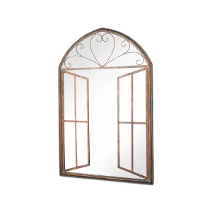 MirrorOutlet The Kirkby Rustic Metal Arched Shaped Decorative Window Effect Wall Mirror 92CM X 61CM