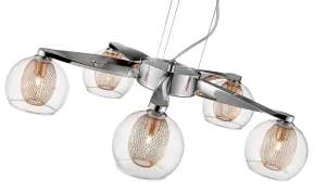 Luminosa Spring 5 Light Multi Arm Ceiling Pendant Mesh Chrome, Copper, G9