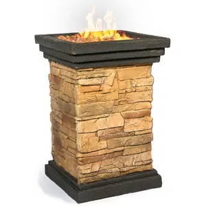 Homeology MAKARA Hand-crafted Stone Fire Column Garden and Patio Fire Pit