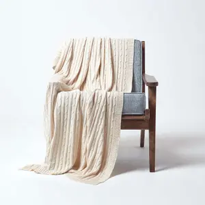 Homescapes Cotton Cable Knit Throw, Natural, 130 x 170 cm