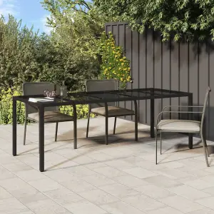 Berkfield Garden Table Black 250x100x75 cm Tempered Glass and Poly Rattan