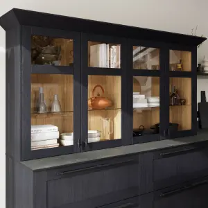 GoodHome Alpinia Matt midnight blue wood effect Shaker Glazed Dresser Cabinet door (W)500mm (H)1245mm (T)18mm