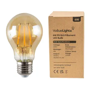 ValueLights Pack of 3 4w LED Filament ES E27 GLS Amber Light Bulb - Warm White 2700K