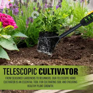 Telescopic Hand Held Cultivator - Extendable Gardening Hand Tool - Ideal For Gardening, Planting & Weeding