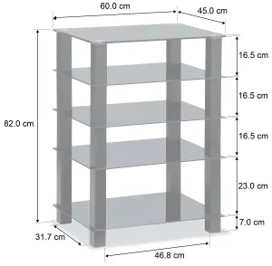 Centurion Supports TRINITY Black 5 Shelf with Black Legs Flat Screen TV Rack Glass Stand