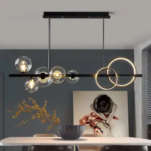 LED Dining Table Chandelier Height-Adjustable Black Ceiling Light 100 cm