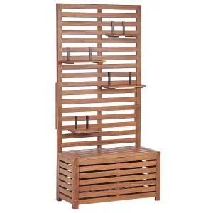 Garden Bench with Wall Panel MATINO with Storage Acacia Wood Light Wood