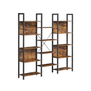 VASAGLE Shelving Unit, Bookcase, 14 Shelves Bookshelf, Metal Frame, Industrial, Rustic Brown and Ink Black