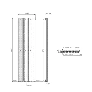 Right Radiators 1800x480 mm Vertical Single D Shape Flat Panel Designer Radiator Anthracite