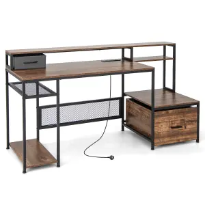 Costway 170CM Computer Desk Monitor Stand Writing Table W/ Power Outlets