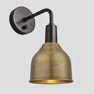 Industville Sleek Cone Wall Light, 7 Inch, Brass, Pewter Holder