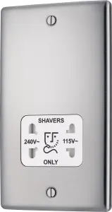 BG NBS20W Metal Brushed Steel 115-230V Dual Voltage Shaver Socket - White Insert