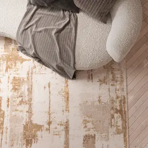 Warm Beige Distressed Abstract Area Rug 120x170cm