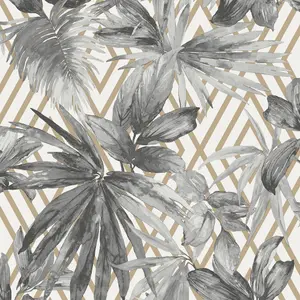 GDUK Geometric Leaf Melun Textured Wallpaper, Grey Gold