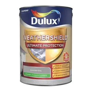 Dulux Weathershield Ultimate Concrete grey Smooth Matt Masonry paint, 5L