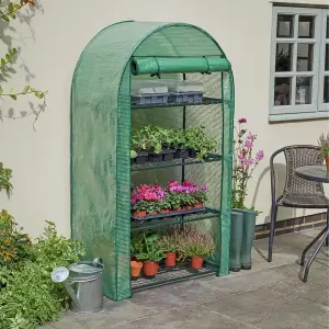 Portable 4 Tier Curved Greenhouse - Compact Plant House with 4 Shelves & Weatherproof PE Cover