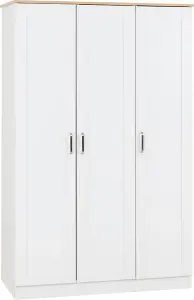 Portland 3 Door Wardrobe in White with Oak Effect Finish