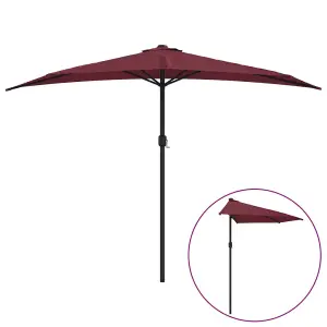 Berkfield Balcony Parasol with Aluminium Pole Bordeaux Red 300x150x253 cm Half