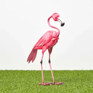 Homescapes Small Metal Pink Flamingo with Hooked Neck, 35 cm Tall