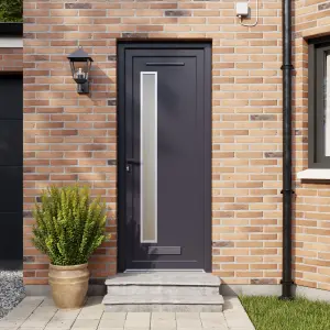 Fortia Gatteo Frosted Glazed Antracite RH External Front Door set, (H)2085mm (W)840mm