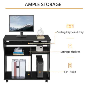 Yaheetech Black Wood Computer Desk with Wheels