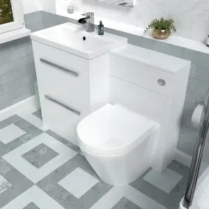 Nes Home 1100mm White Basin Vanity Cabinet, WC Unit & Back To Wall Toilet