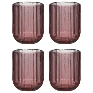 Set of 4 Vintage Luxury Pink Ribbed Short Drinking Glass Whisky Glass Tumbers 270ml