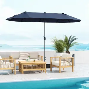 Costway 4 x 2M Patio Umbrella Outdoor Double-sided Market Umbrella W/ Umbrella Base Navy