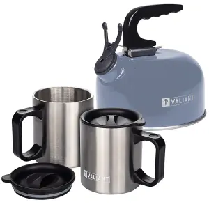 Valiant Camping Kettle & Insulated Mug Set - Blue