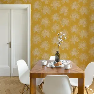 Superfresco Easy Ochre Gold effect Palm leaves Textured Wallpaper