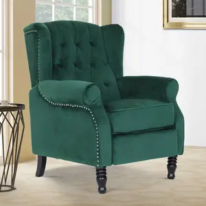 Velvet Emerald Green Marianna Manual Recliner Wingback Chair