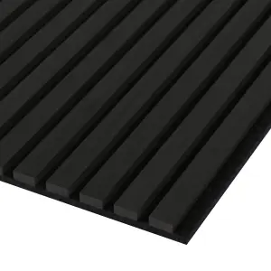 240cm x 60cm Acoustic Wood Slat Wall Panel in midnight black