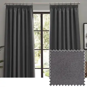 furn. Dawn 100% Blackout Thermal Charcoal Pencil Pleat Curtains, 168 x 183cm