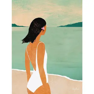 Henry Rivers Beach Girl III Canvas Print Blue/White (50cm x 40cm)