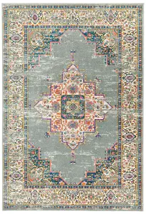 Medallion Grey Geometric Bordered Floral Modern Rug for Living Room Bedroom and Dining Room-200cm X 290cm