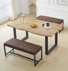 Hallowood Furniture Cullompton Large Dining Table (160cm) with 2 Brown Benches (110cm)