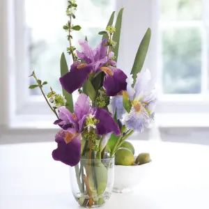 Bloom Artificial Purple Lilac Iris Flower Arrangement in Vase - Faux Realistic Floral Centrepiece Home Decoration - H45 x W24cm