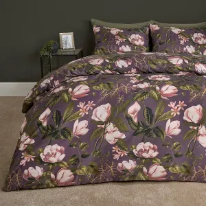 Floral Duvet Cover Quilt Bedding Set Reversible Pillowcase, Mauve - King