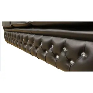 Chesterfield 3 Seater Crystal Black Leather Sofa Settee Bespoke In Era Style