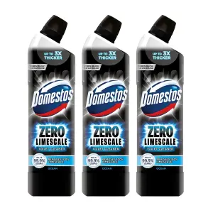 Domestos Zero Limescale Ocean Antibacterial Toilet Gel, 750ml, 3Pk