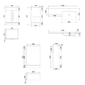 Rinse Bathrooms 1100mm RH Vanity Unit with Basin and Back to Wall Unit Bathroom Storage Unit Free Standing Grey