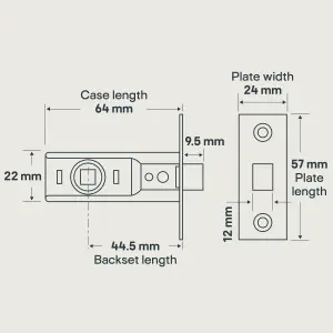 Diall Polished Chrome effect Metal Tubular Mortice latch (L)64mm