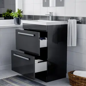 Nes Home Nanuya 600mm Floorstanding 2 Drawer Vanity Basin Unit Anthracite